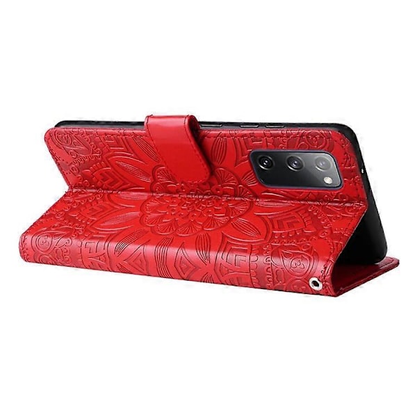 Kompatibel med Samsung Galaxy S20 FE / S20 FE 5G / S20 Lite Solsikke Præget PU Læder Etui Stativ Magnetisk Lukning Tegnebog Telefon Red