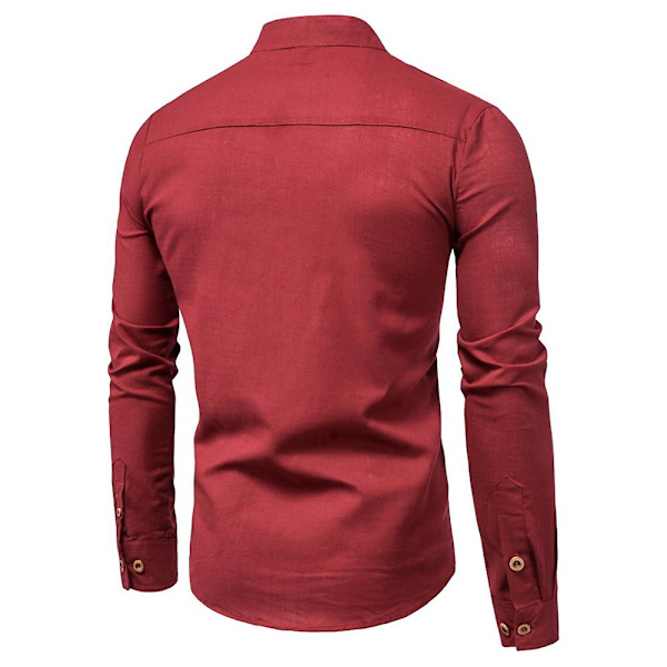 Herreknapper Halsskjorte Casual Business Langermede topper Red 3XL