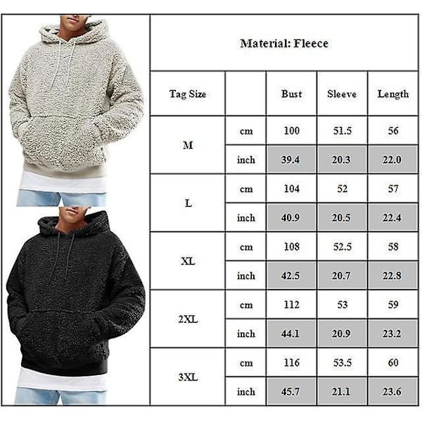 Männs Solid Drawstring Huvtröja Fleece Långärmad Hoodie Grey M
