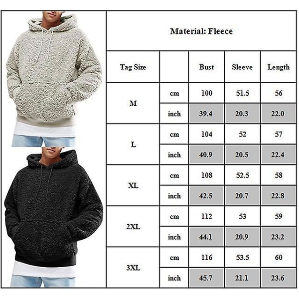 Solid hettegenser med snøring for menn Fleece hettegensere med lange ermer Grey 3XL