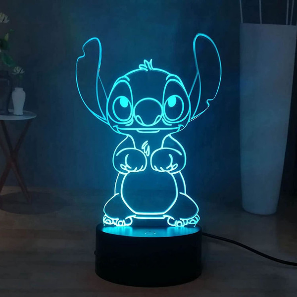 Stitch 3D Lampe - LED med Fjernbetjening (16 Farver)