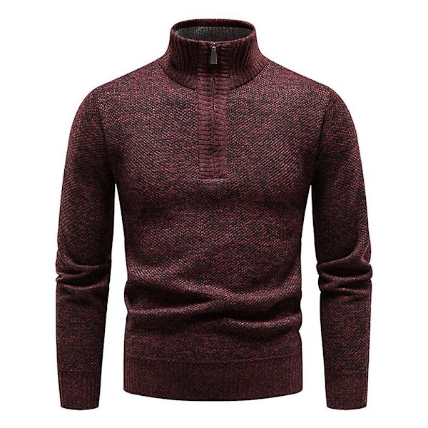 Hög Halsad Stickad Tröja för Män, Långärmad, Pullover Wine Red M