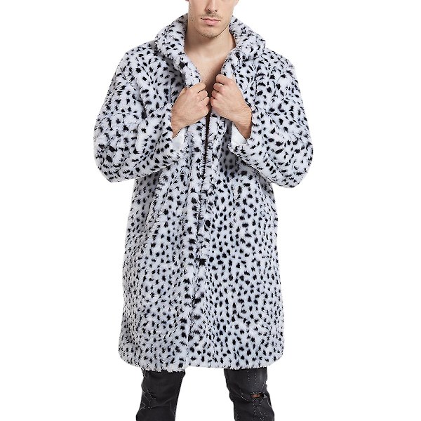 Allthemen Herre Leopard Print Pluss Mid-Length Straight Coat White 3XL
