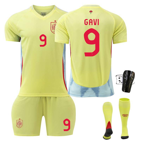 2425 Spania bortedrakt Gavi fotballdrakt sett+sokk+beskyttelsesutstyr 4XL(210-215cm)
