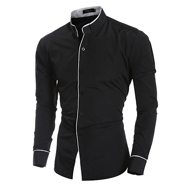 Hvit skjorte for menn med stand-up krage, lang erme, casual og forretningsbruk Black XL