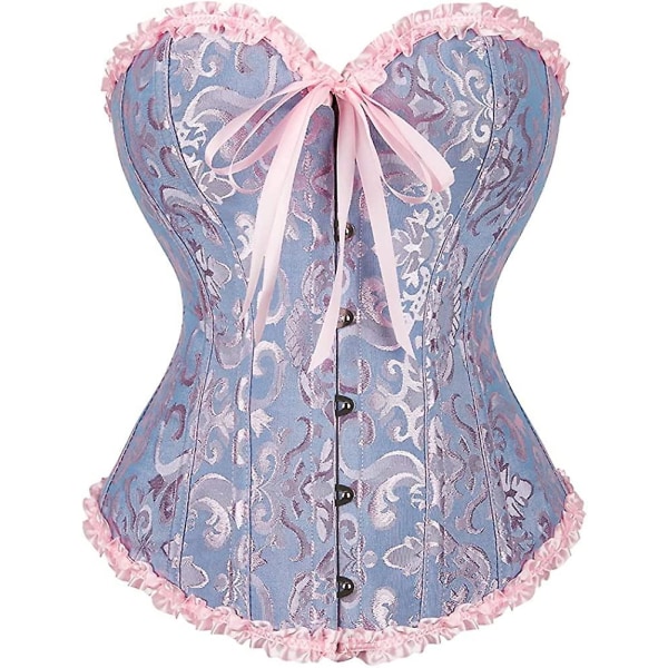 Szivyshi Dam Overbust Sweetheart Lace Up Plastic Bones Korsett Bustier Top -ge Blue and Pink *L