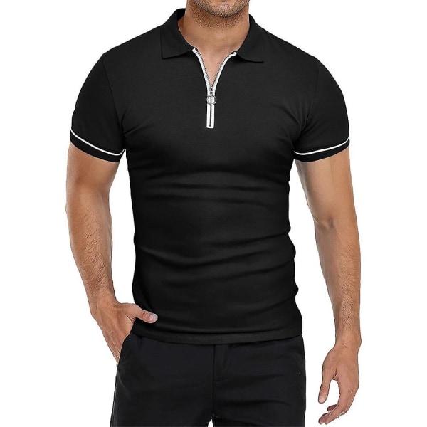 Herrar Toppar Zip V-Hals Polotröja Sommar Casual Golftröjor Black L