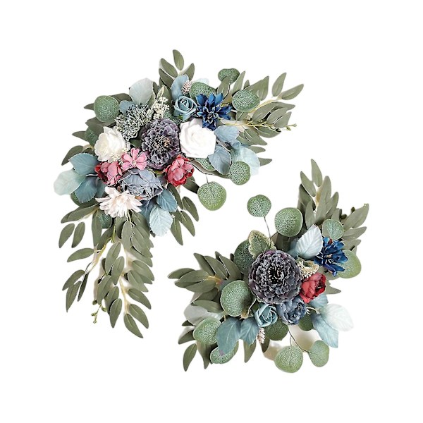 Kunstige Bryllupsbue Blomster Swag Kit - 2 stk. Blomsterarrangement Til Ceremoni Og Reception Baggrundsdekoration Blue