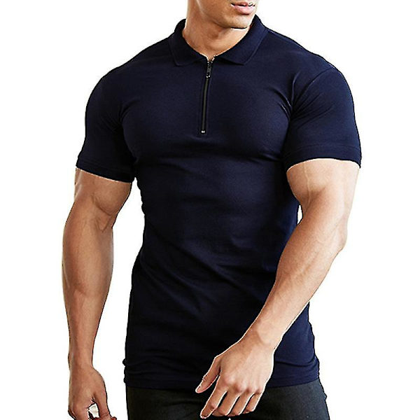 Sommer Polo Skjorte for Menn Kort Erme Golf Casual Sport Topper Navy Blue M