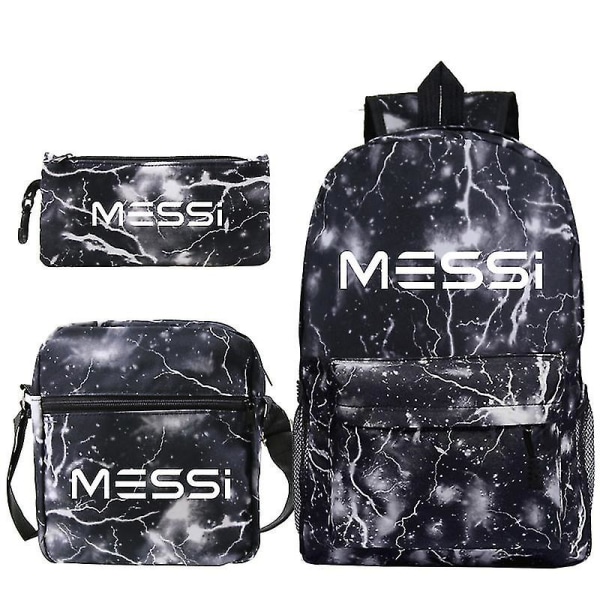 Lel Messi Ryggsäck Runt Lel Messi Studentväska Axelväska Case Set med . Black pattern 1 three piece suit