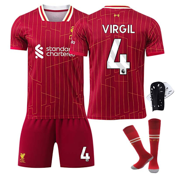 2425 Liverpool hjemmebane VIRGIL Fotballdrakt med sokker + beskyttelsesutstyr 22(120-130cm)