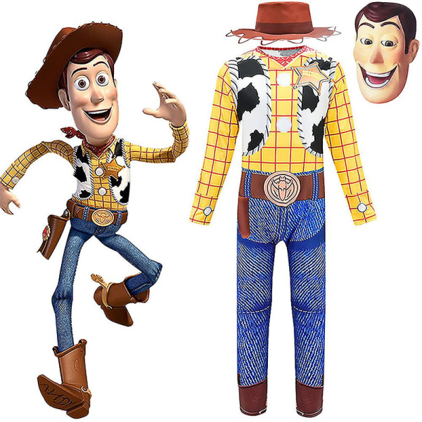 Toy Story Cowboy Woody Cosplay Kostume til Børn Drenge Maske Hat Jumpsuit Outfit-Woody 10-12 Years