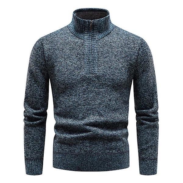 Hög Halsad Stickad Tröja för Män, Långärmad, Pullover Blue L