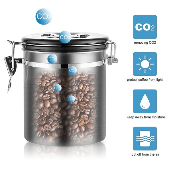 Lufttæt kaffebeholder i rustfrit stål 1500ml