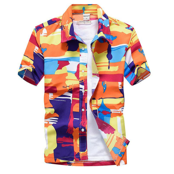 Hawaiiansk skjorta för män Strandknapp Skjortor Toppar Semester Orange 2XL