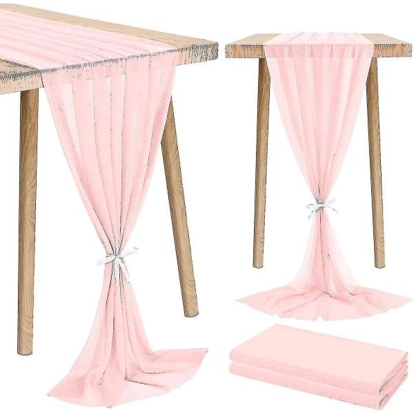 2-pak rødlig pink chiffon bordløber 28x120 tommer romantisk bryllupsbordsgave