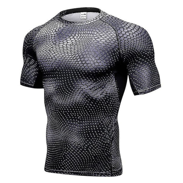 Herr Base Layer T-shirt Under Skin Tee Gym Sport Toppar Black Snake Scales XL