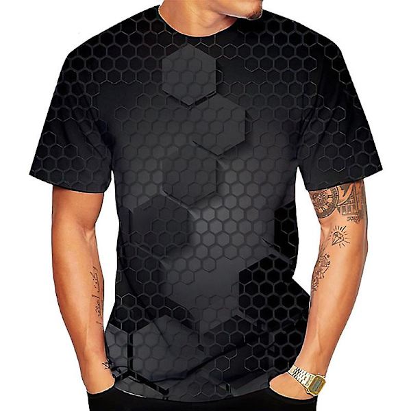 Herre sommer 3d kortermet T-skjorte topper Black 2XL