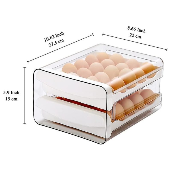 Äggbehållare för kylskåp, 40 rutnät/2 lager ägghållare för kylskåp, ägglåda för kyl