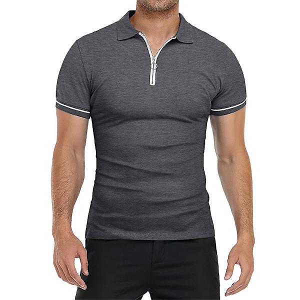 Herrar Toppar Zip V-Hals Polotröja Sommar Casual Golftröjor Dark Grey M