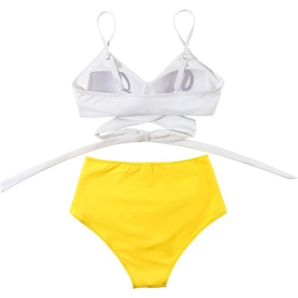 Dametøj Kryds Kors Push Up Badetøj Top Mavekontrol Halter Bikini Højtaljet Badetøj Todelt Badetøj White Yellow XX-Large