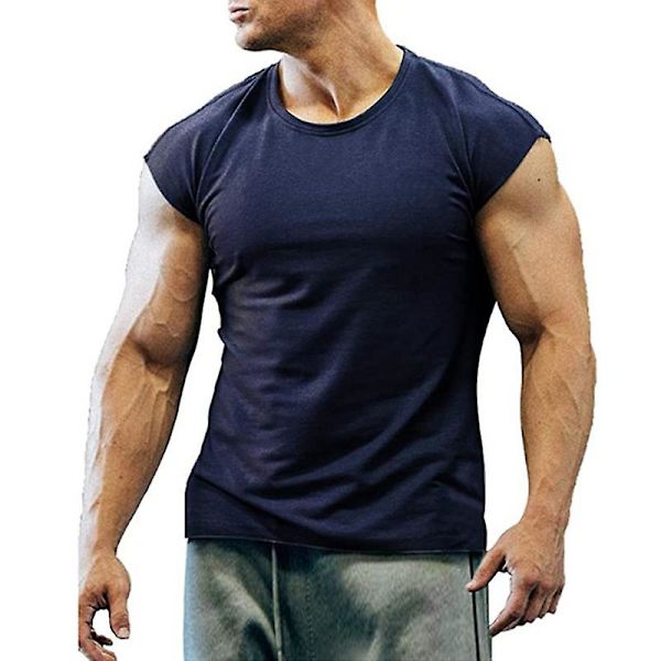 Miesten kesä T-paita Gym Sport Tee Hihaton liivi Topit Navy Blue M
