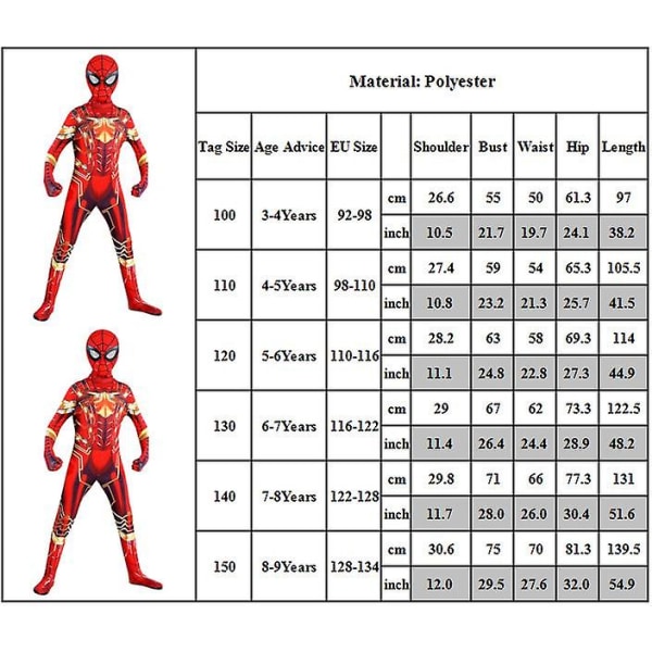 3–9-vuotiaille Halloween-juhlille lapsille Spiderman Cosplay -juhlapuku Haalari Tyylikkäät pukeutumislahjat 7-8 Years