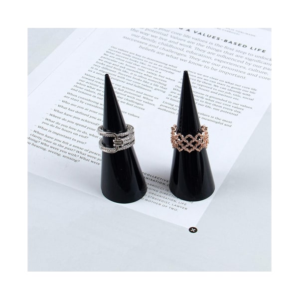 5 Pak Kegleformet Akryl Solid Ring Display til Smykkeudstilling Display Stativ (Klar & Sort & Hvid) - Sort