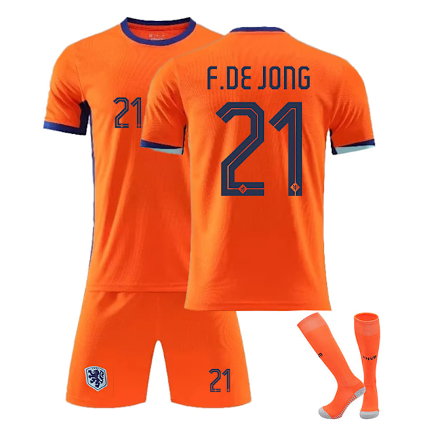 2425 Nederländerna hem fotbollströja F.DE JONG tröjset med strumpor 20(110-120cm)