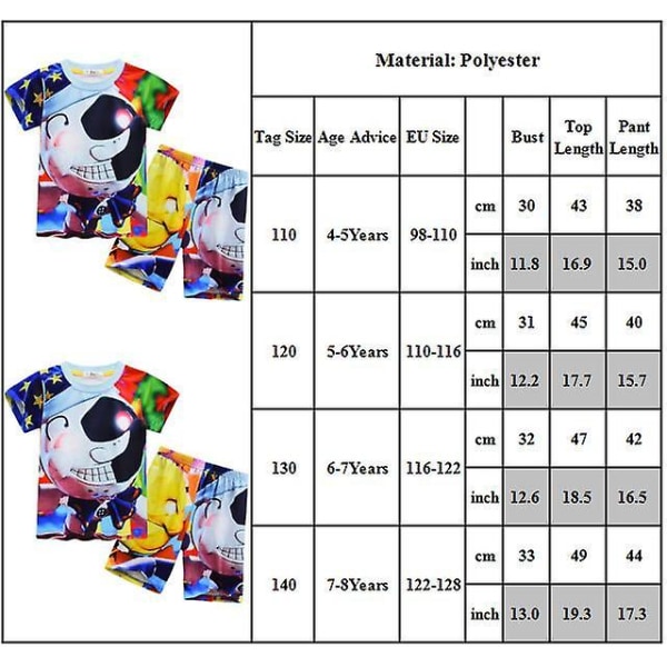 4-8 år Pojkar Moon Clown Dräkt Sommar Toppar+korta Byxor Outfit Set 5-6 Years
