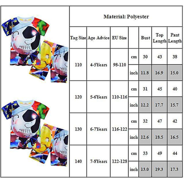Pojkarnas Månclown Kostym Sommar Toppar + Shorts Outfit Set 4-8 År 4-5 Years