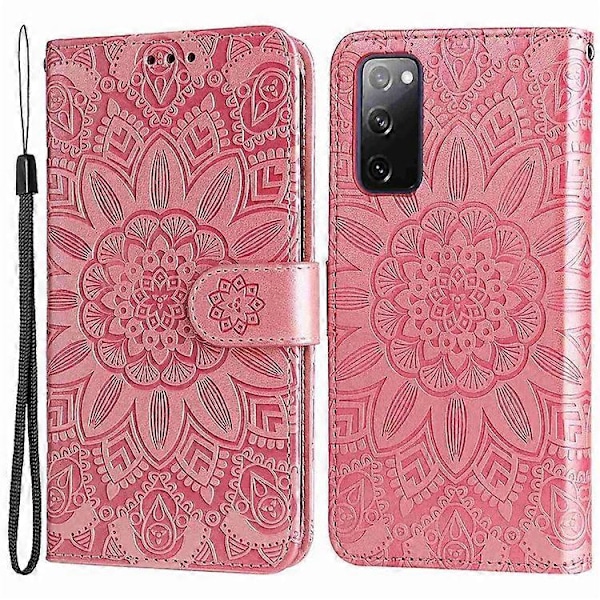 Kompatibel med Samsung Galaxy S20 FE / S20 FE 5G / S20 Lite Solsikke Preget PU Lær Veske Stativ Magnetisk Lås Lommebok Telefon Pink