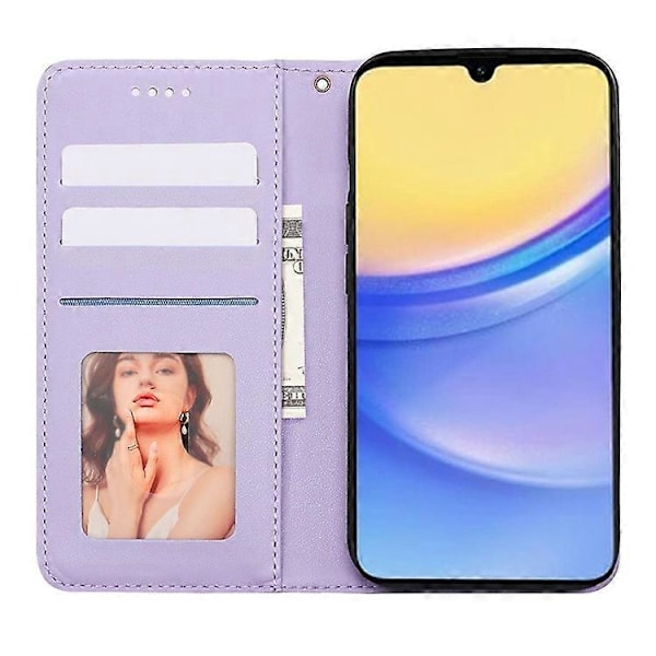 Kompatibelt Plånboksfodral för Samsung Galaxy A26 5G, Stark Magnetisk Rutmönstrad Prägling Läder Flipfodral Purple