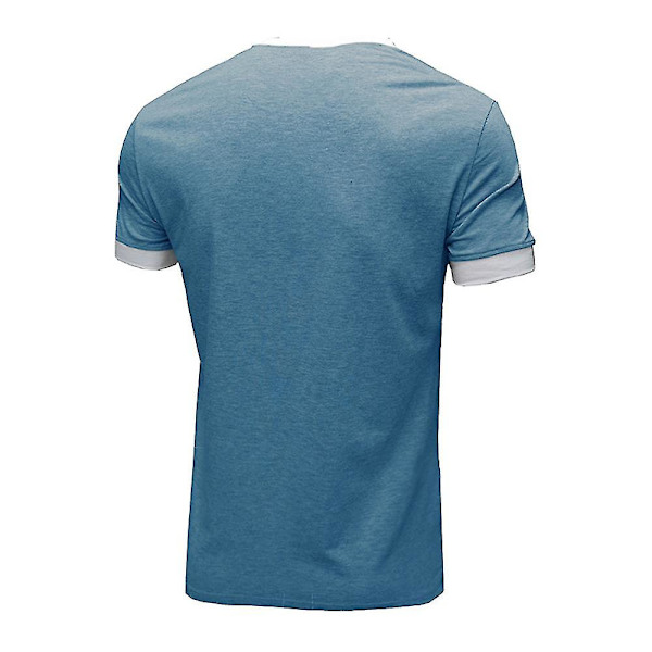 Herrar Falska Två-Delar Henley T-shirt Kortärmad Sommar Toppar Blue 2XL