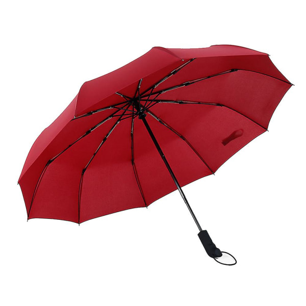 Täysautomaattinen avoin, vahva runkoinen kolminkertainen kokoontaittuva suuri tuulenpitävä sateenvarjo Wine Red