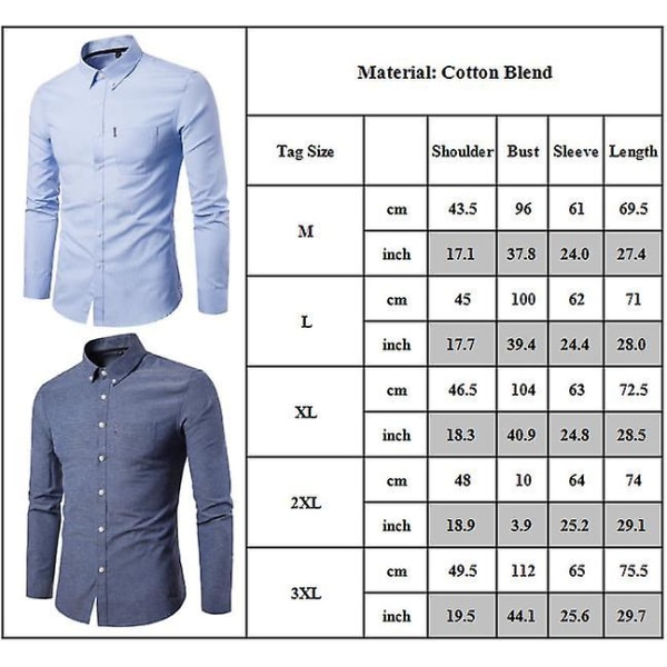 Mens Plain Lapel Neck Buttons Down Långärmad Formell Skjorta Toppar Navy Blue XL