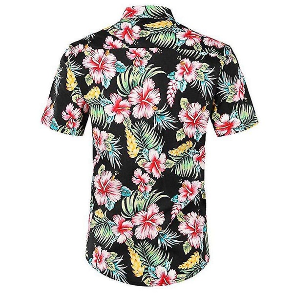 Herre Hawaii Beach Shirt Summer Short Sleeve Button Up skjorter Topper Black Floral S