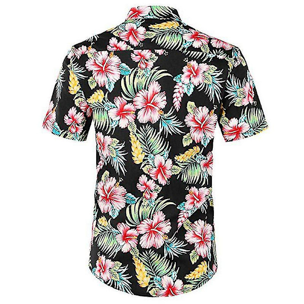 Miesten Hawaii Beach Shirt Kesä Lyhythihainen Button Up Paidat Topit Black Floral 2XL