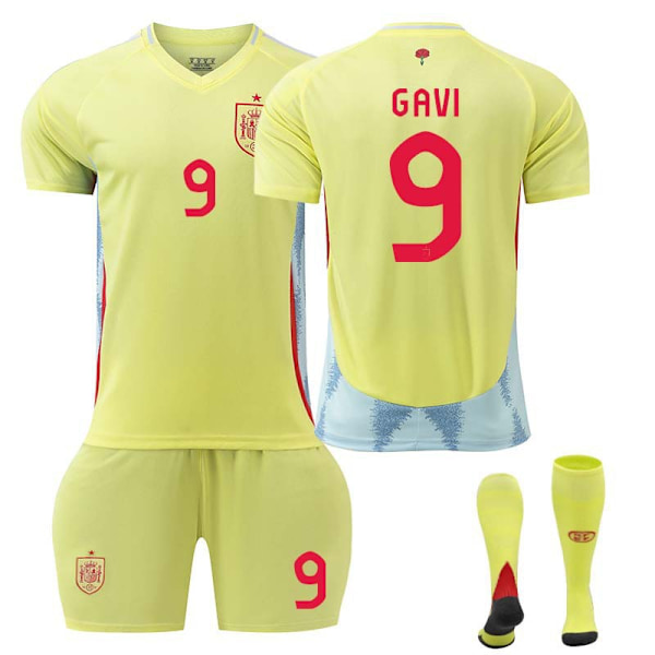 2425 Spanien udebanetrøje Gavi fodbold uniformsæt+sok 20(110-120cm)