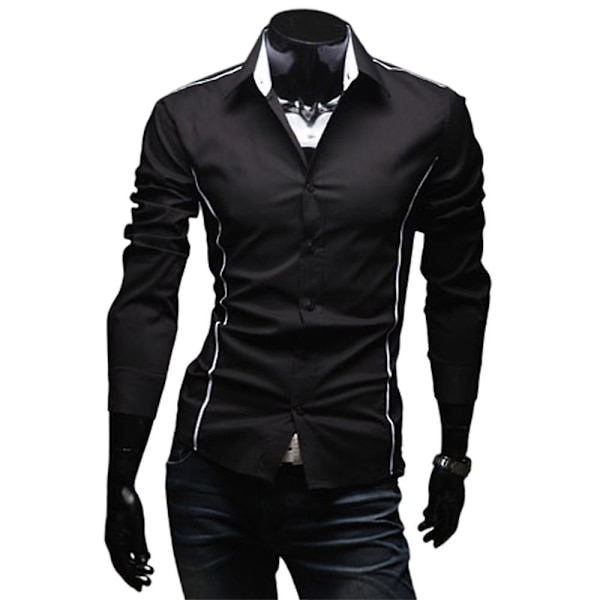 Hjemmeklær for menn, langærmet, forretningsmessig, smal passform, avslappet knappeskjorte, topper Black 3XL