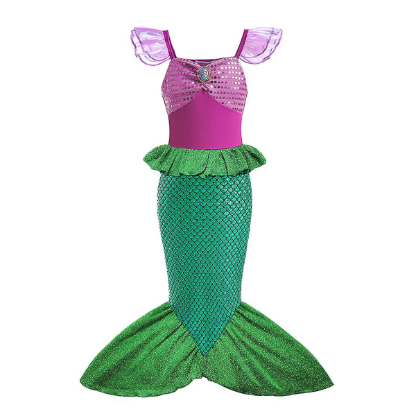 Disney Little Mermaid Ariel Prinsessa Puku Lasten Mekko Tytöille Cosplay Lasten Karnevaali Syntymäpäiväjuhla Vaatteet Merenneito mekko V 5T(size 120) 2pcs Mermaid Set2