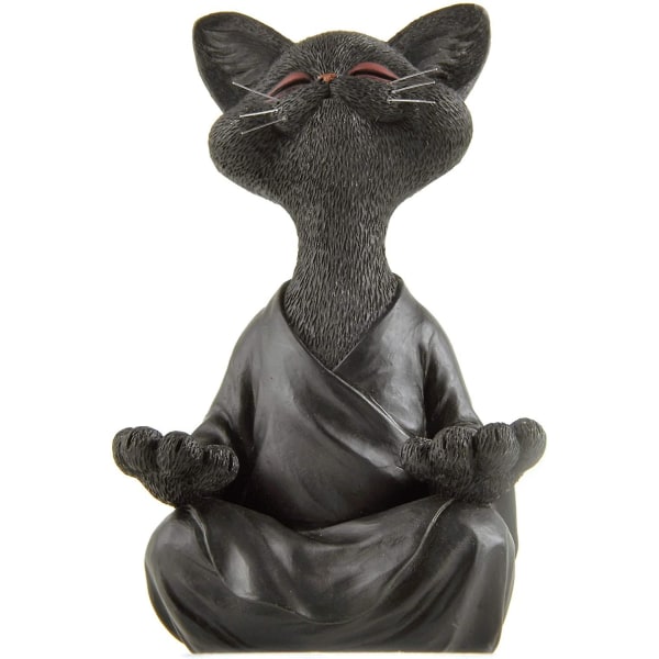 Finurlig Buddha Cat Figurine, Meditation Yoga Collectible, Cat Lover Gifts -ES Black