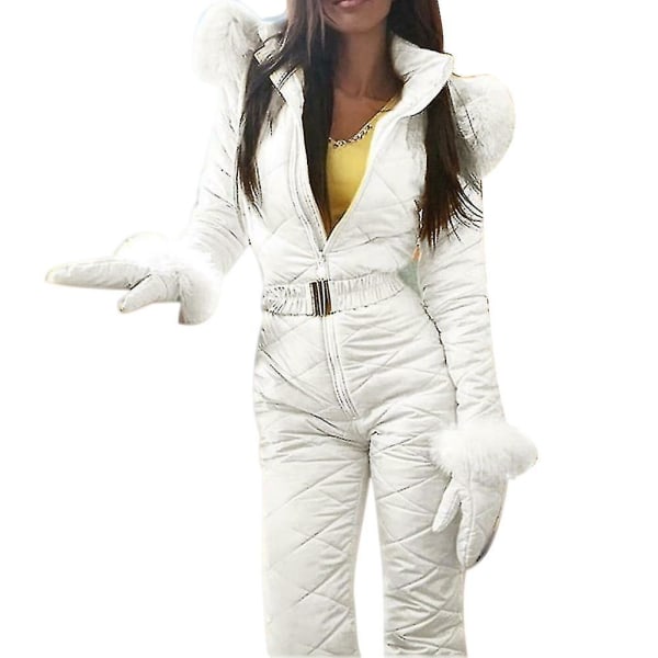 Dam Vinter Varm snödräkt Utomhussport Byxor Skiddräkt Vattentät Jumpsuit -ES White 2Xl