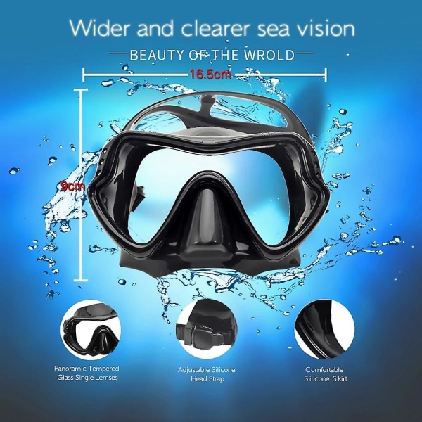 2023 Ny Spegelglas Dykmask Professionell Dykmask Snorklingsset Anti-Immande Glasögon Simning Fiske Pool Utrustning Changzhao Black9