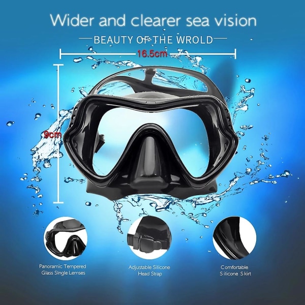 2023 Ny spejllinse dykkermaske Professionel dykkermasker Snorkelsæt Antidugbriller Briller Svømning Fiskebassin Udstyr Changzhao Black2
