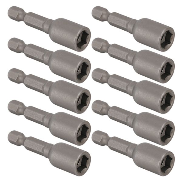 10 stk. Power Nut Driver Hex Magnetisk Bit Sæt Socket Slagboremaskine Bits M8x48mm 1/4in SkaftGrå
