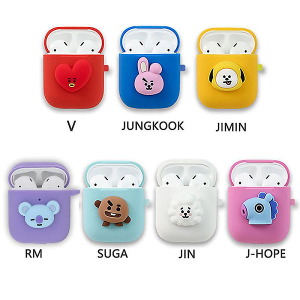 Wi66 Bts Bt21 Bangtan Boys Kpop Character Bt21 Airpods 1/2 etui Silicon Cover Skin Officiel K-pop Autentisk Med Nøglering Jimin -ES JIMIN