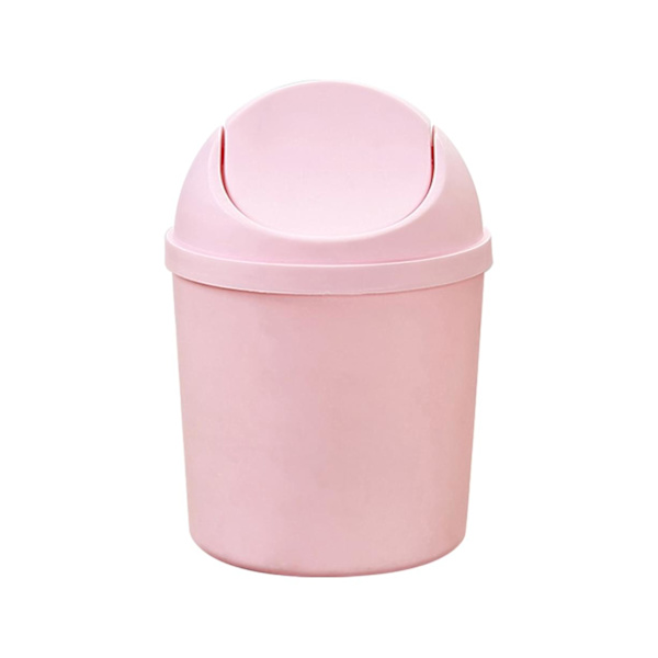 Mini søppelbøtte i plast med svinglokk - Liten skrivebords søppelbøtte - Rosa