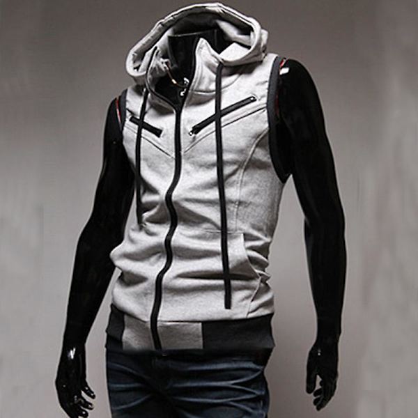 Herrarnas Sommar Zip Up Hoodie Väst Ärmlös Huvad Tank Tops Light Grey M