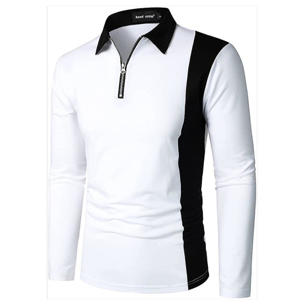 Herreoverdele Langærmede Colorblock Casual Work-poloskjorter med lynlås White M